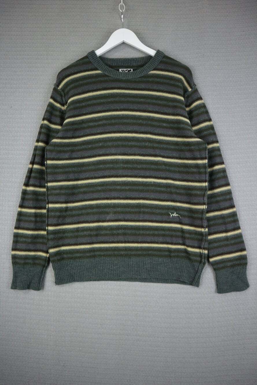 Vintage Y2K Volcom Striped Knit Sweater Earth Tone Skate Grunge M New Future